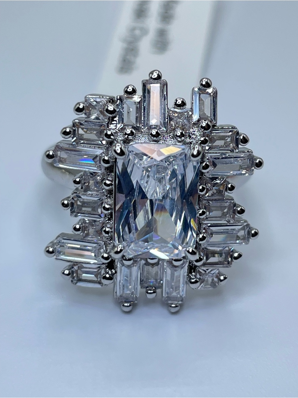 Swarovski Crystal Elements White Crystal Halo Art Deco Statement Ring Sz 7